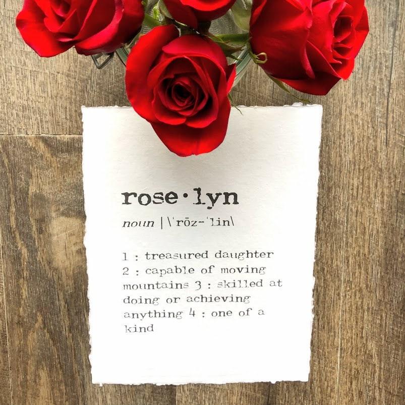 Custom name definition print in typewriter font on handmade cotton paper - Alison Rose Vintage