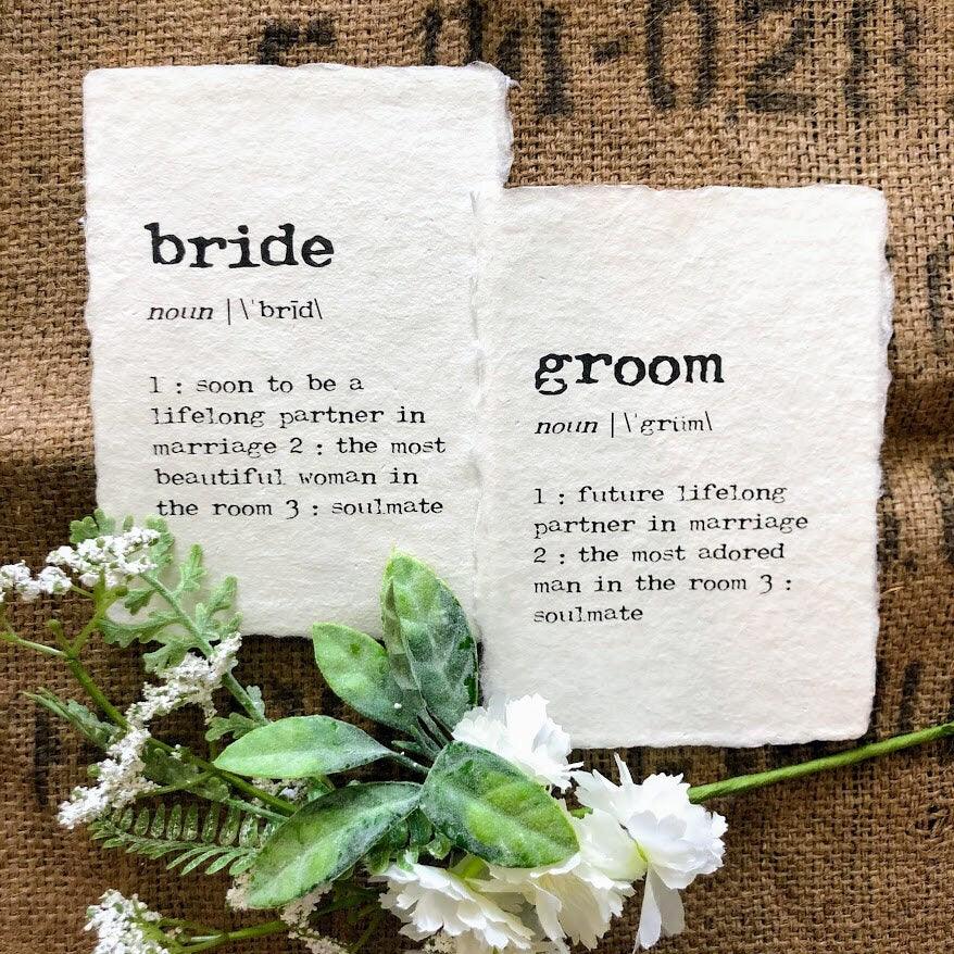 bride definition print in typewriter font on 5x7 or 8x10 handmade cotton paper - Alison Rose Vintage