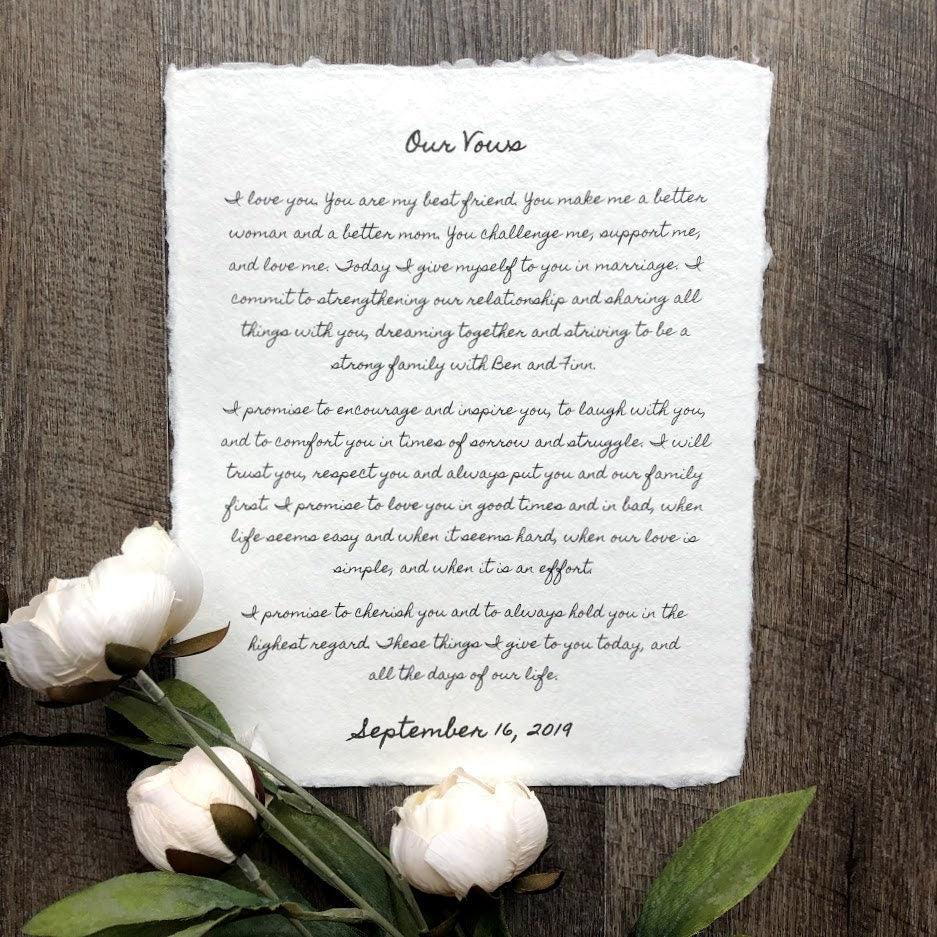 Custom wedding vows, song lyrics, bible verse, or poem print on handmade cotton paper in script and/or typewriter font - Alison Rose Vintage