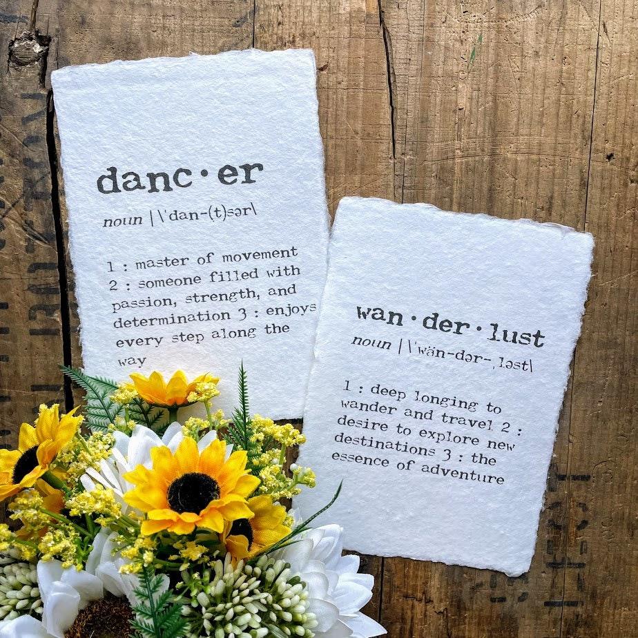 dancer definition print in typewriter font on 5x7 or 8x10 handmade cotton paper - Alison Rose Vintage