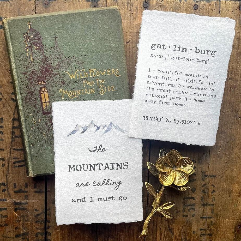 the mountains are calling john muir quote print with original mountains watercolor on 5x7 or 8x10 handmade paper - Alison Rose Vintage