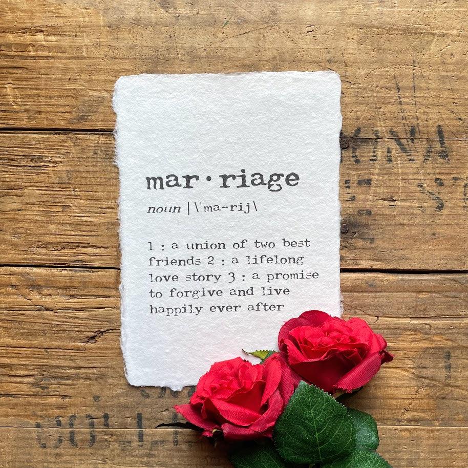 marriage definition print in typewriter font on handmade cotton paper–  Alison Rose Vintage