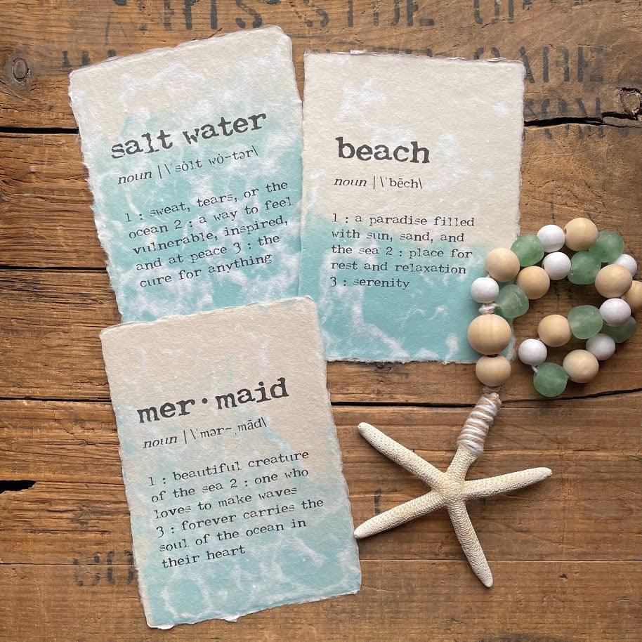 Salt water, beach, ocean, mermaid, or custom text print on 5x7 handmade ocean wave paper - Alison Rose Vintage