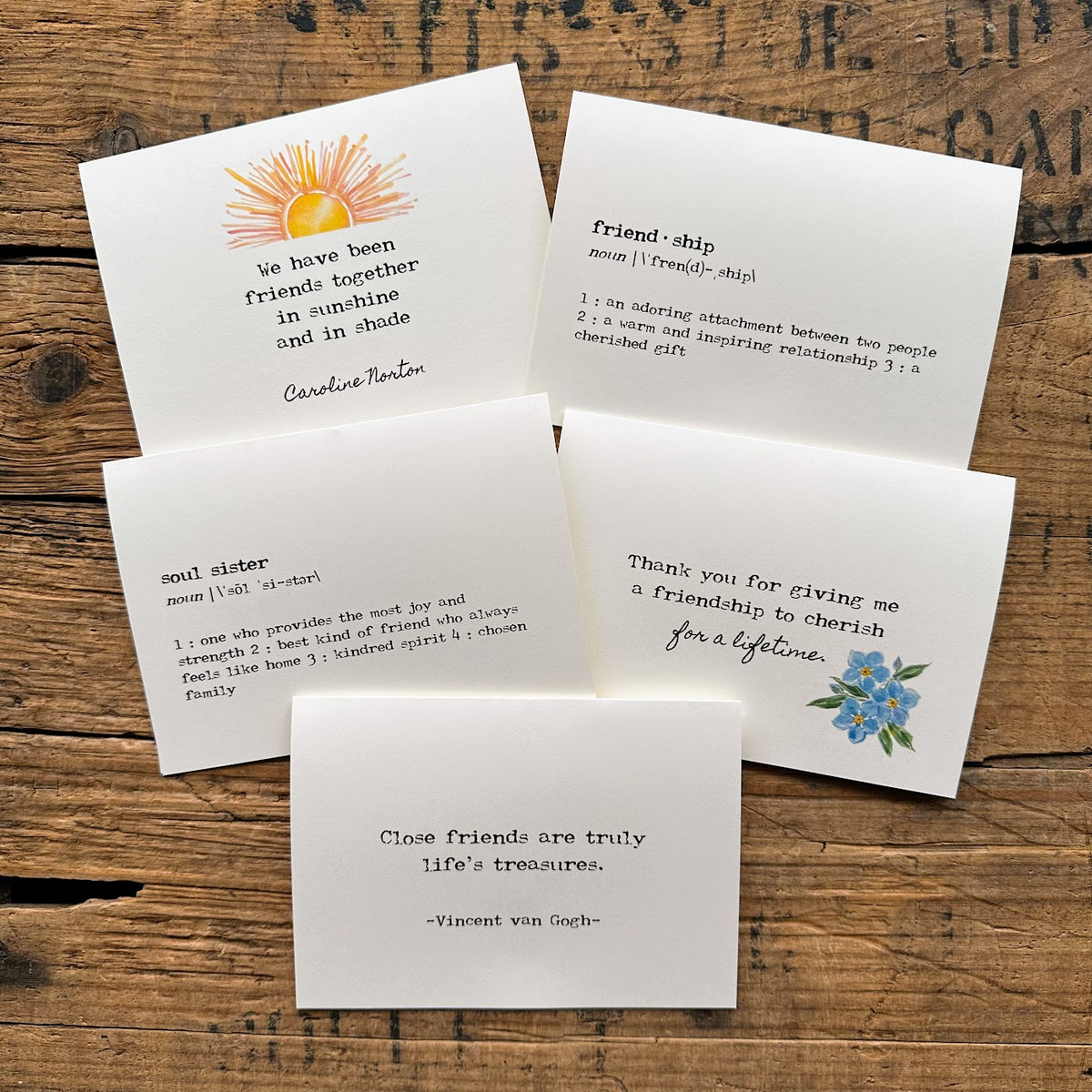 5 friendship greeting cards– Alison Rose Vintage