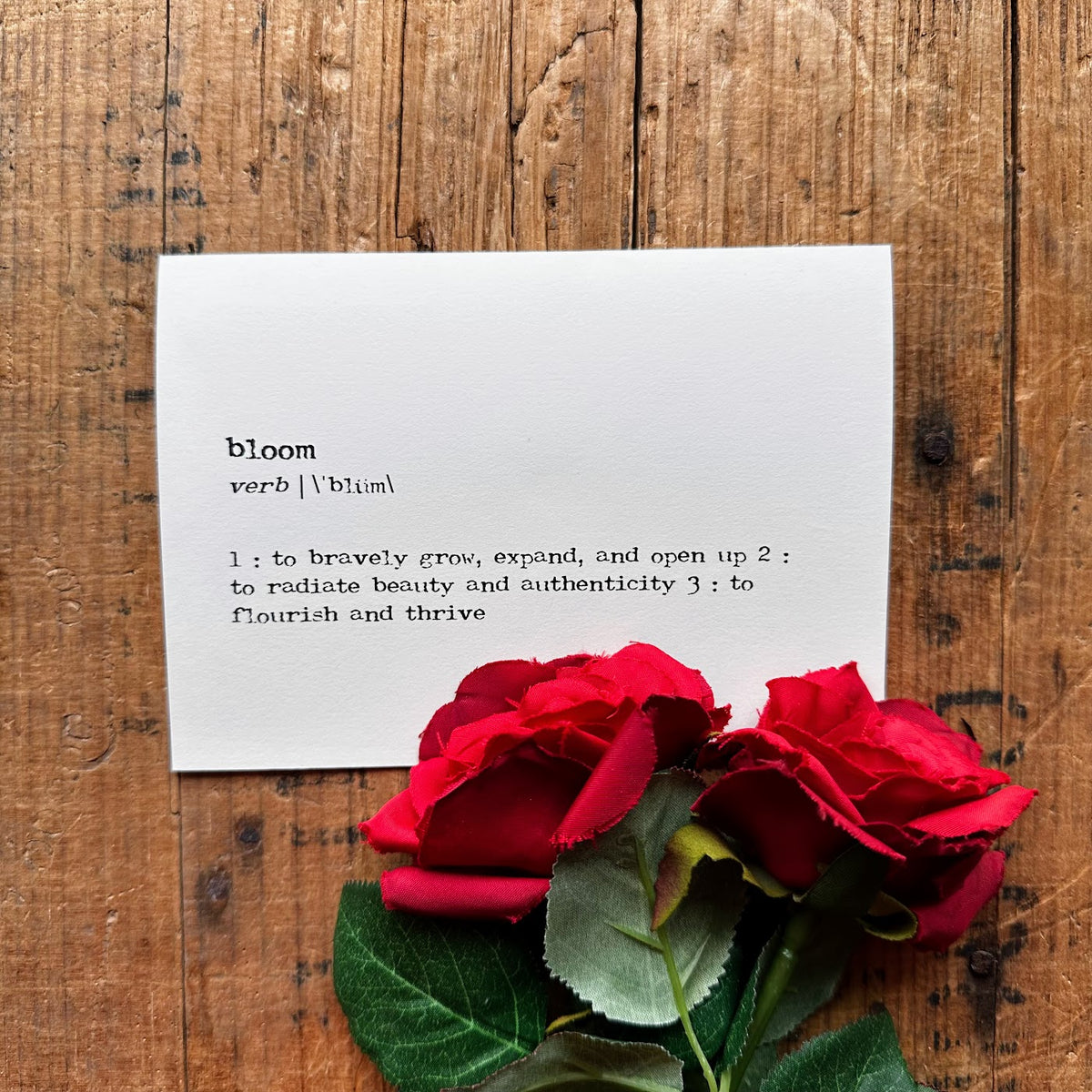 Bloom definition greeting card in typewriter font– Alison Rose Vintage