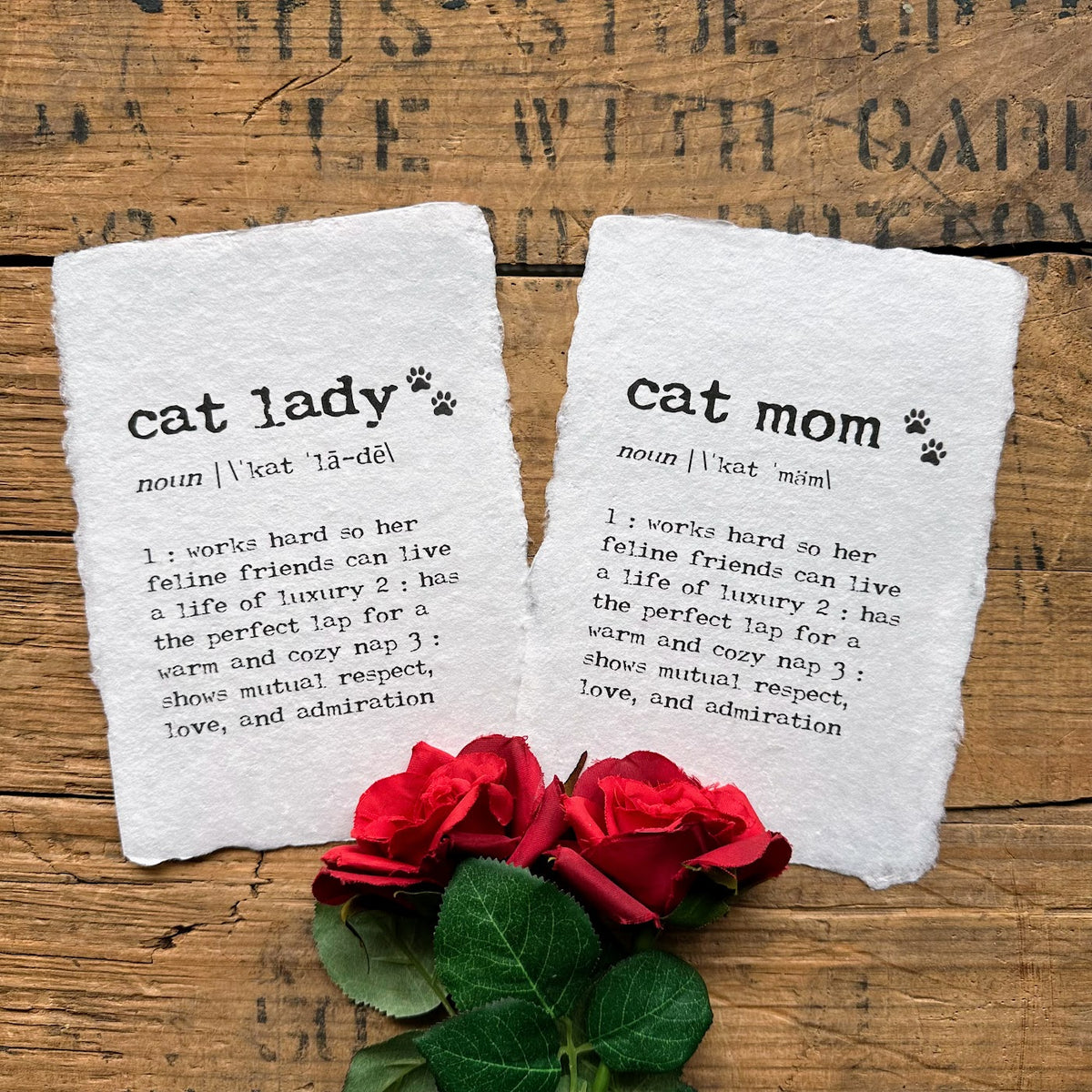 cat lady OR cat mom definition print on handmade paper– Alison