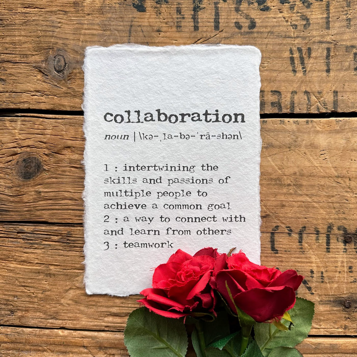 collaboration definition print in typewriter font on handmade paper ...