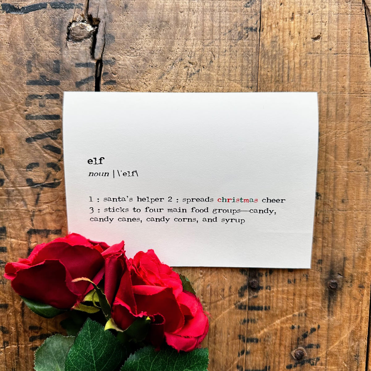 elf definition greeting card in typewriter font– Alison Rose Vintage