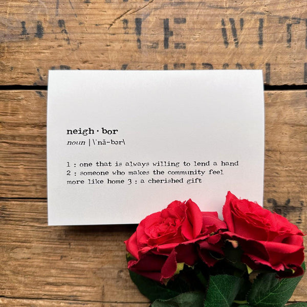 neighbor definition greeting card in typewriter font - Alison Rose Vintage