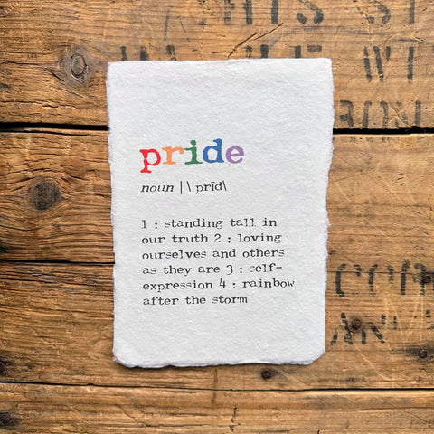 pride definition print in typewriter font on handmade cotton paper