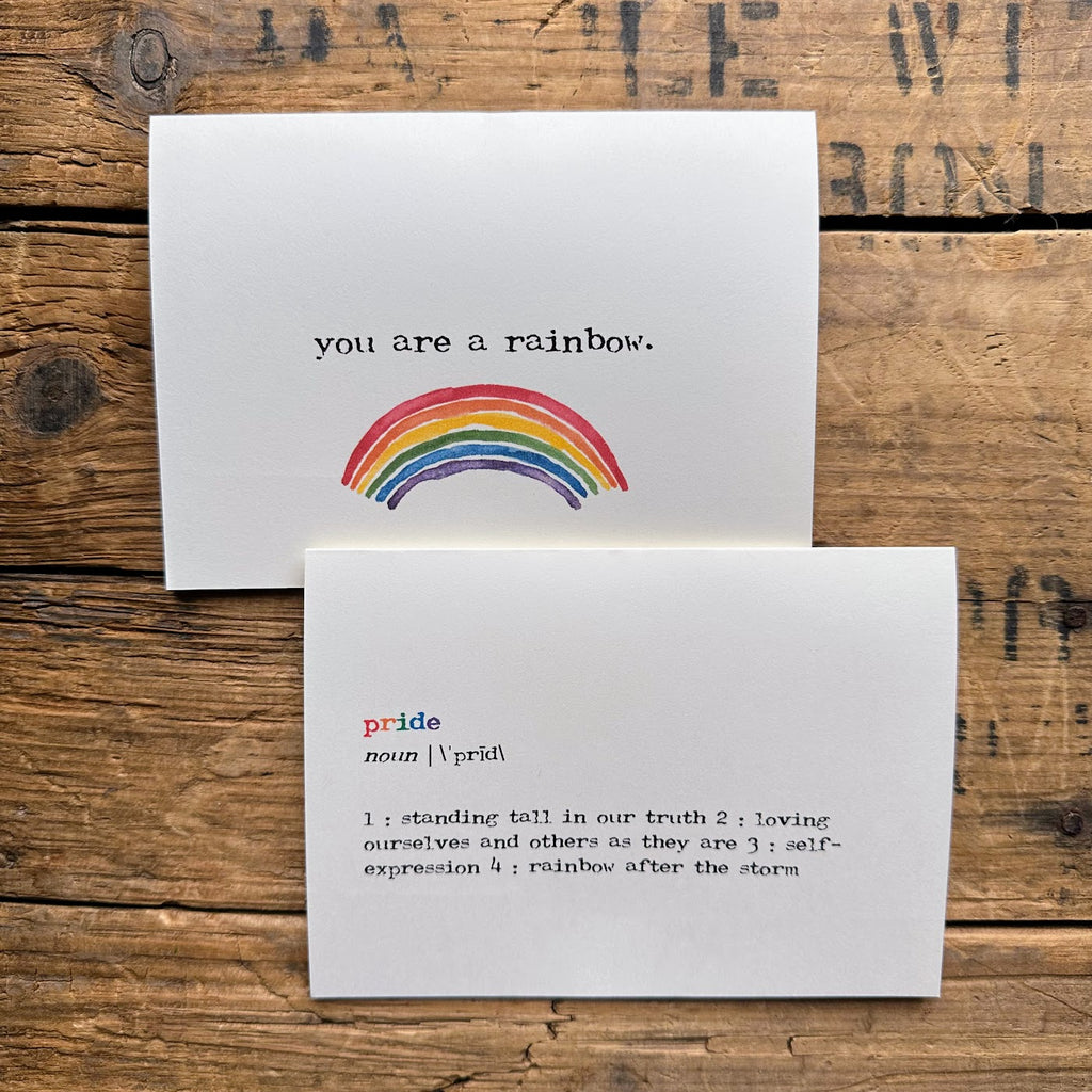 pride definition greeting card in rainbow typewriter font with envelope and rose sticker - Alison Rose Vintage