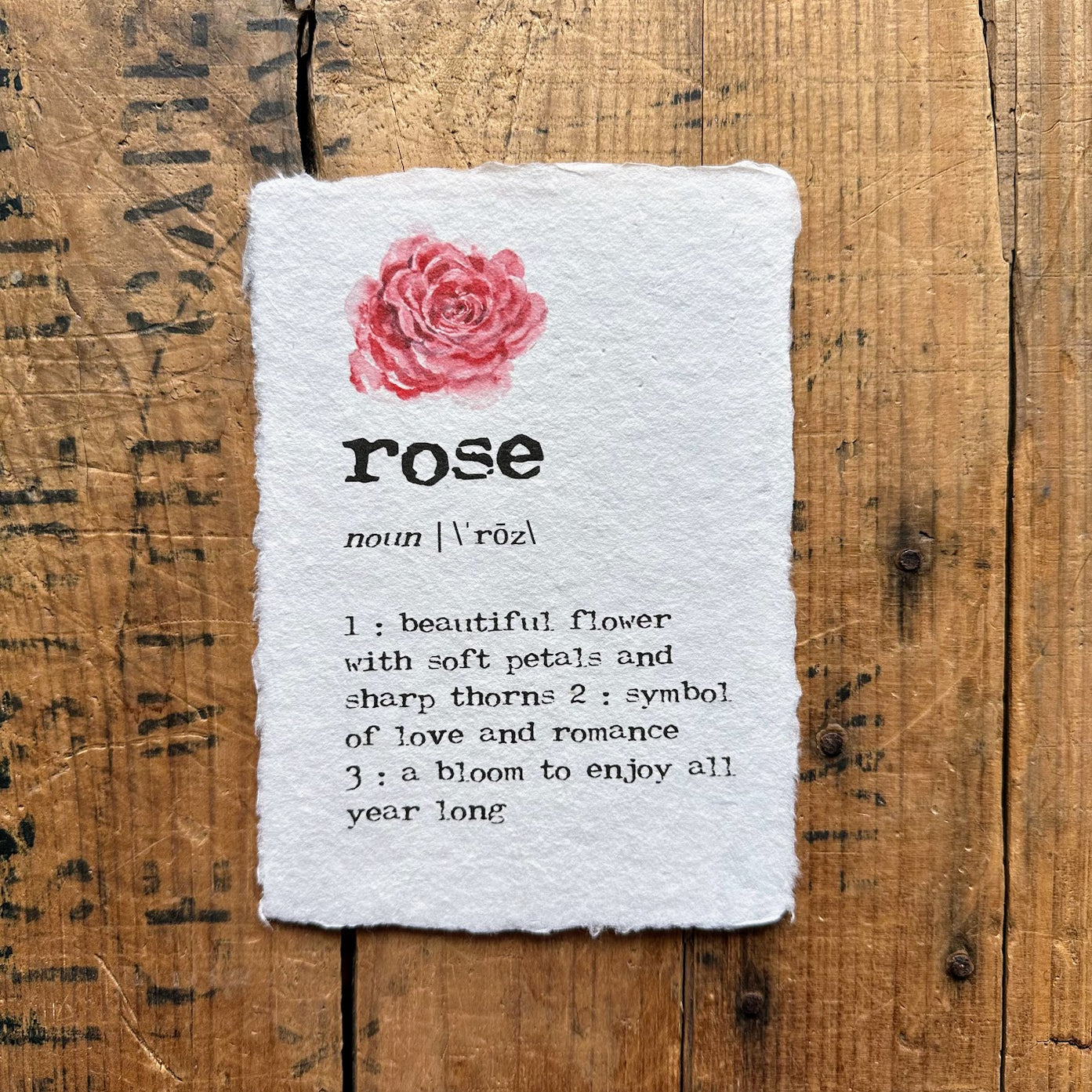 rose flower definition print in typewriter font on handmade paper ...
