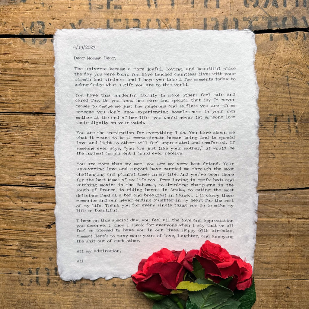 Custom love letter print on handmade paper, anniversary gift - Alison Rose Vintage