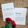 trust definition print in typewriter font on handmade cotton rag paper