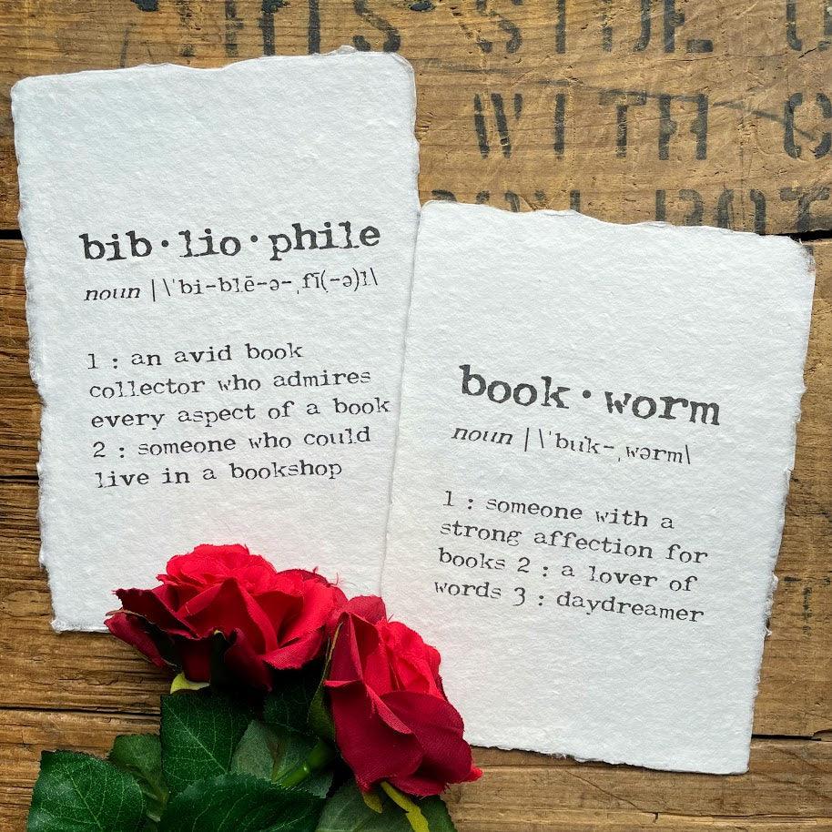 bibliophile definition print in typewriter font on handmade cotton paper - Alison Rose Vintage