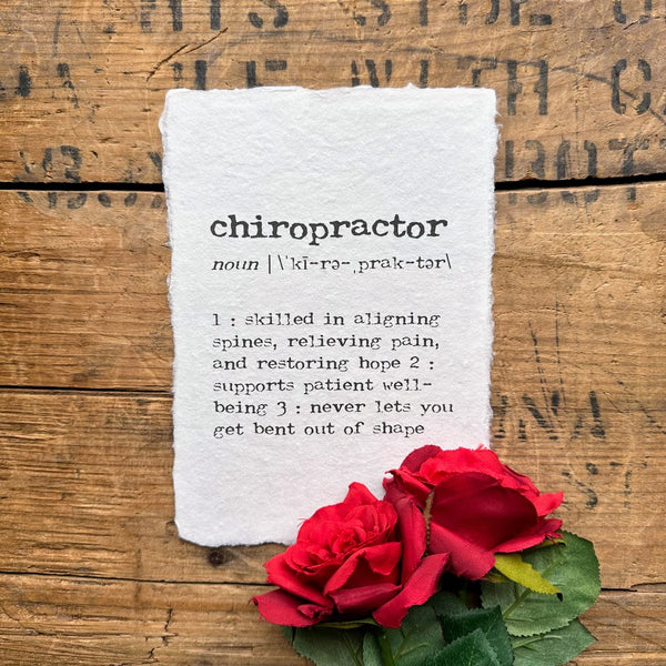 chiropractor definition print on handmade cotton rag paper