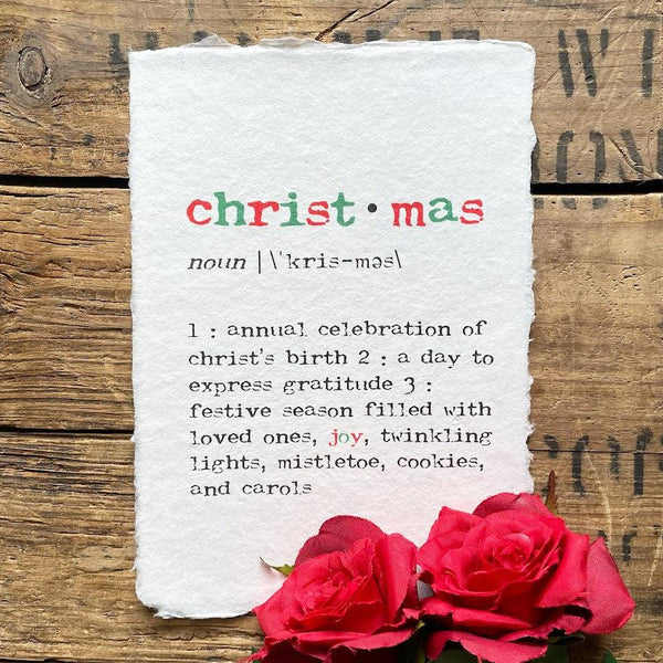 christmas definition print in typewriter font on handmade paper - alison rose vintage