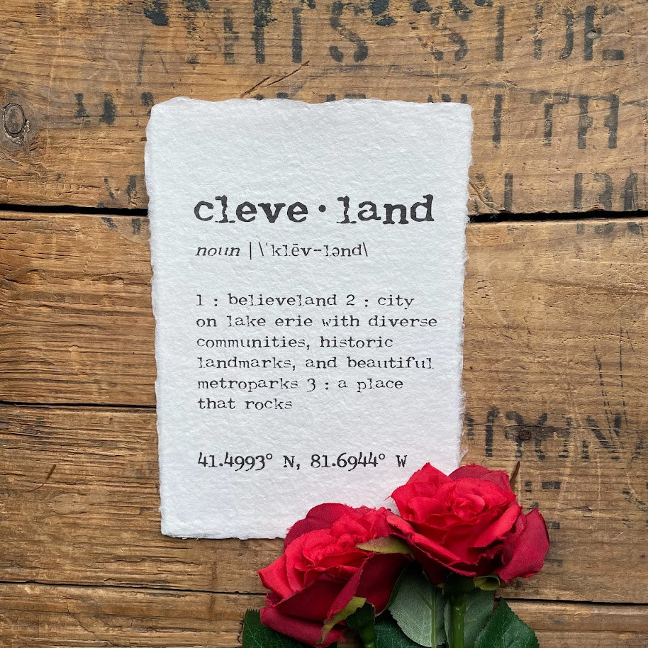 cleveland, ohio definition print in typewriter font on handmade cotton rag paper