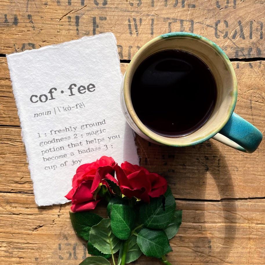 coffee definition print in typewriter font on handmade paper - Alison Rose Vintage