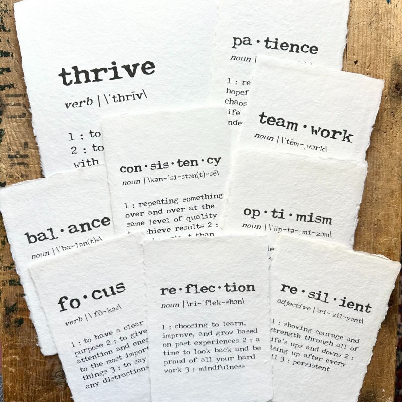 resilient definition print in typewriter font on handmade paper - Alison Rose Vintage