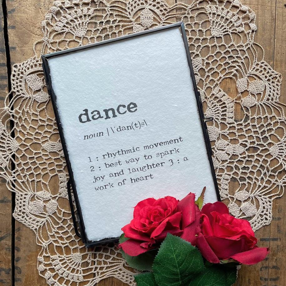 dance definition print in typewriter font on 5x7 or 8x10 handmade cotton paper - Alison Rose Vintage