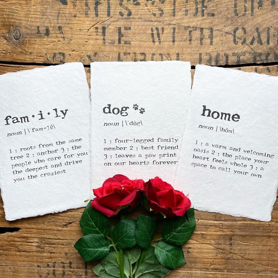 dog definition print in typewriter font on handmade cotton paper - Alison Rose Vintage