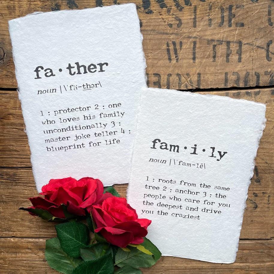 father (from anyone) definition print in typewriter font on handmade cotton paper - Alison Rose Vintage