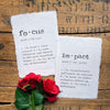 focus and impact definition prints in typewriter font on handmade cotton paper - Alison Rose Vintage