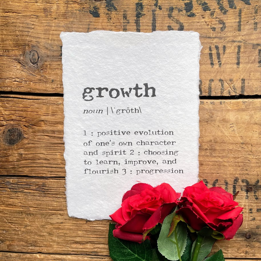 growth definition print in typewriter font on handmade paper - Alison Rose Vintage