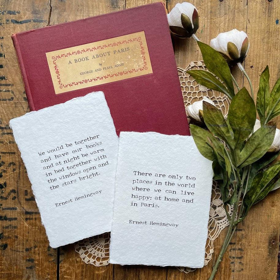 We would be together Ernest Hemingway quote print in typewriter font on handmade cotton paper - Alison Rose Vintage