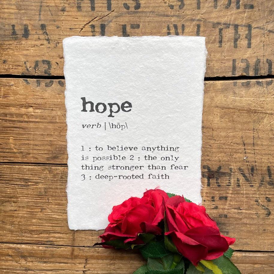 hope definition print in typewriter font on handmade cotton paper - Alison Rose Vintage