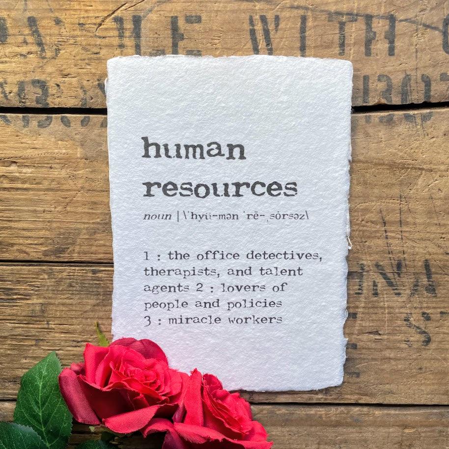 human resources definition print in typewriter font on 5x7 or 8x10 handmade cotton paper - Alison Rose Vintage