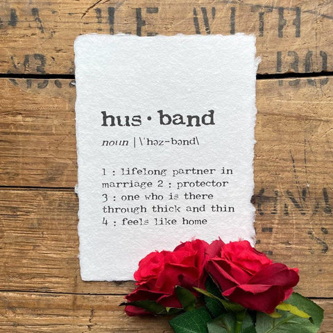 husband definition print in typewriter font on handmade cotton paper - Alison Rose Vintage