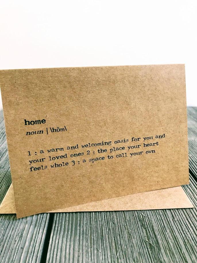 home definition greeting card in typewriter font with envelope and rose sticker - Alison Rose Vintage