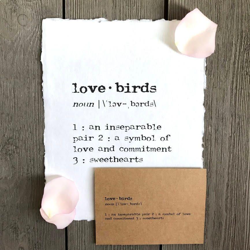 lovebirds definition print in typewriter font on 5x7 or 8x10 handmade cotton paper - Alison Rose Vintage