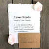 lovebirds definition greeting card in typewriter font with envelope and rose sticker seal - Alison Rose Vintage