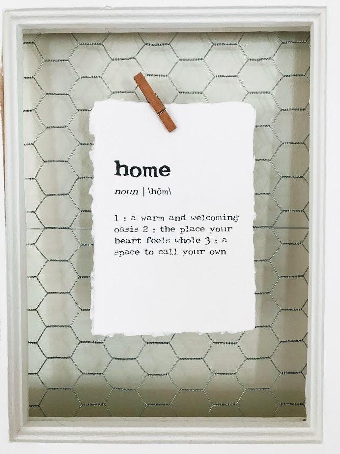 home definition print in typewriter font on 5x7 or 8x10 handmade cotton paper - Alison Rose Vintage