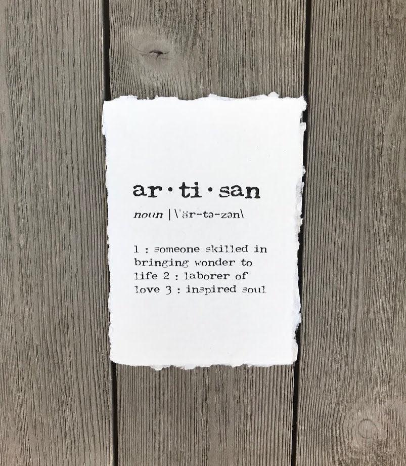 artisan definition print in typewriter font on 5x7 or 8x10 handmade cotton paper - Alison Rose Vintage