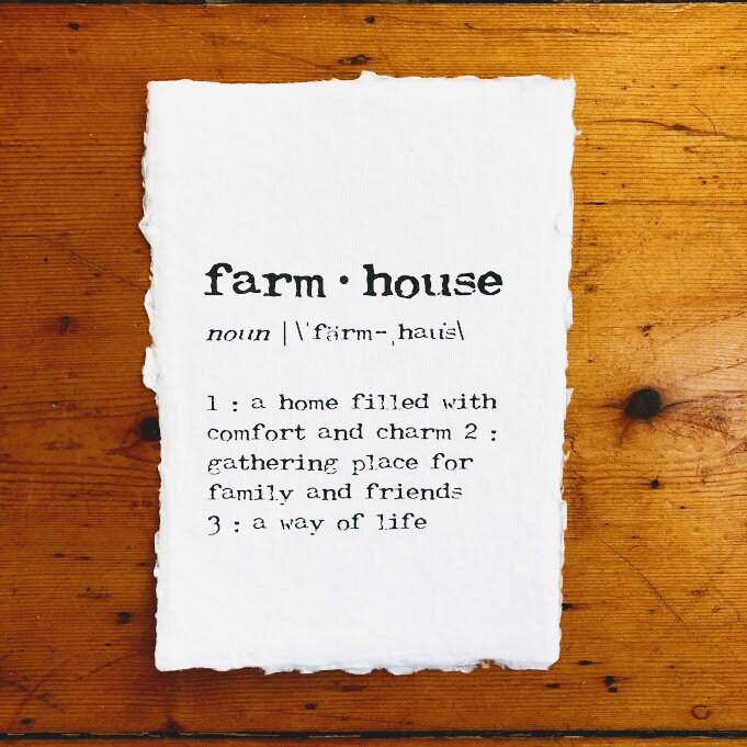 farmhouse definition print in typewriter font on 5x7 or 8x10 handmade cotton paper - Alison Rose Vintage