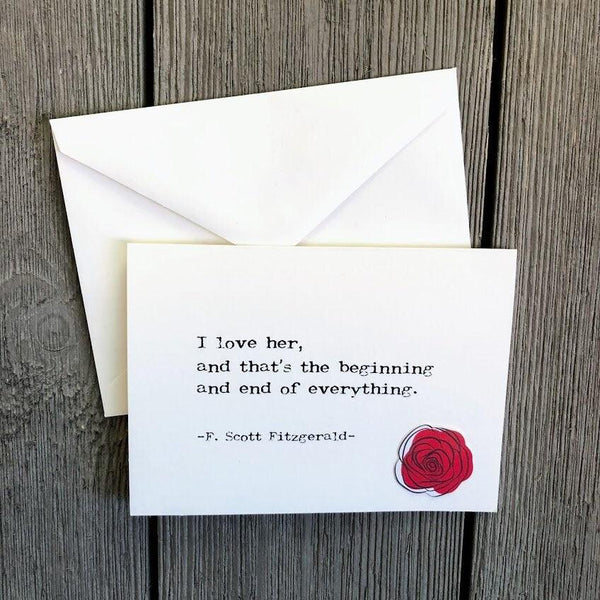 I love her F. Scott Fitzgerald quote greeting card with envelope and rose sticker seal - Alison Rose Vintage