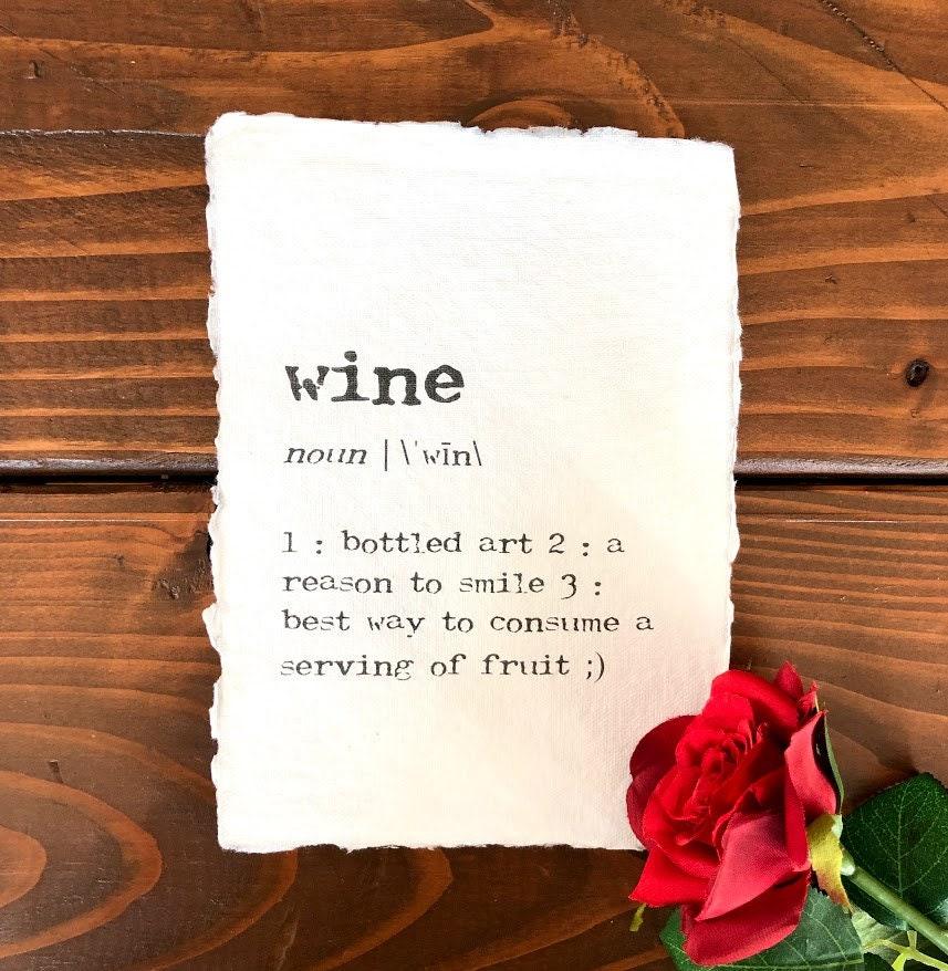 wine definition print in typewriter font on handmade paper
