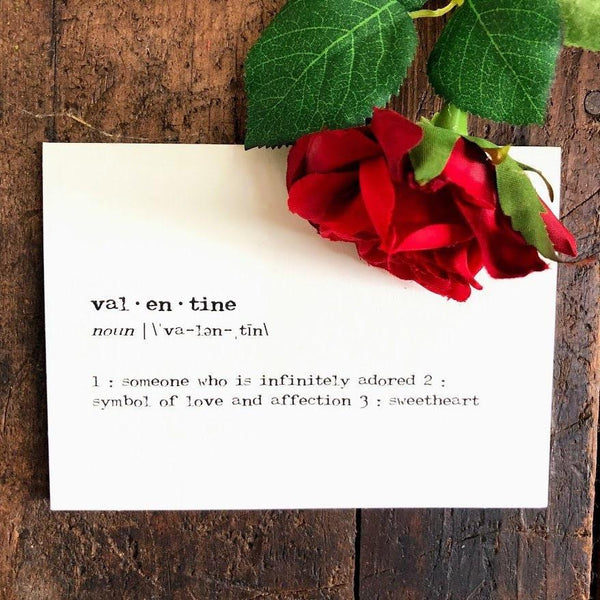 valentine definition greeting card in typewriter font with envelope and rose sticker seal - Alison Rose Vintage
