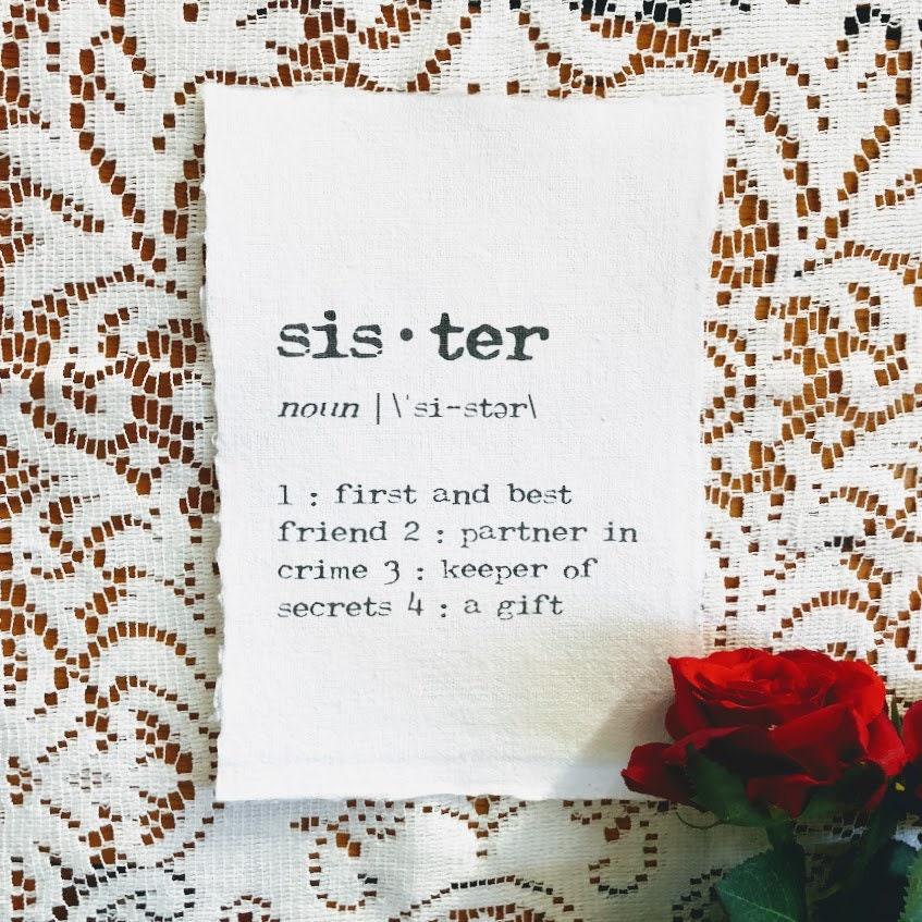 sister definition print in typewriter font on handmade cotton paper - Alison Rose Vintage