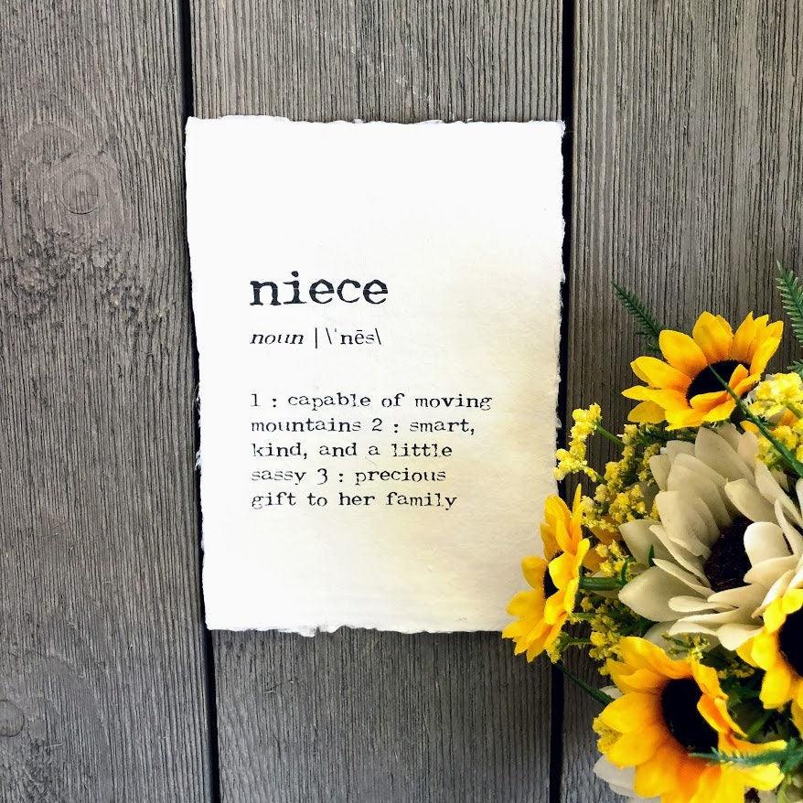 niece definition print in typewriter font on 5x7 or 8x10 handmade cotton paper - Alison Rose Vintage