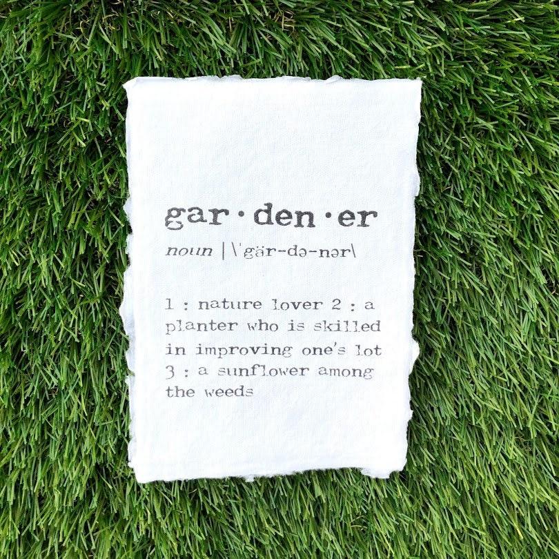 gardener definition print in typewriter font on 5x7 or 8x10 handmade cotton paper - Alison Rose Vintage