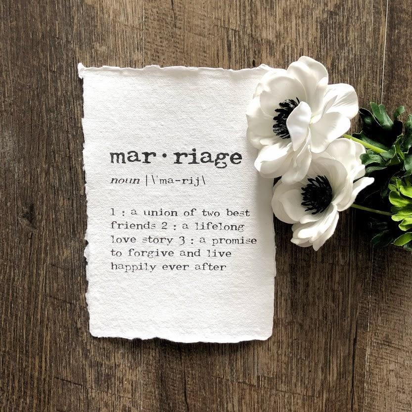 marriage definition print in typewriter font on 5x7 or 8x10 handmade cotton paper - Alison Rose Vintage