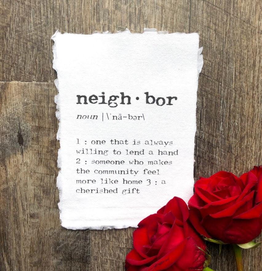 neighbor definition print in typewriter font on 5x7 or 8x10 handmade cotton paper - Alison Rose Vintage