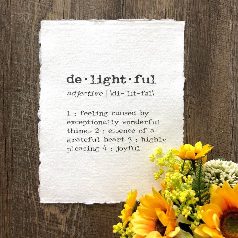 delightful definition print in typewriter font on 5x7 or 8x10 handmade cotton paper - Alison Rose Vintage