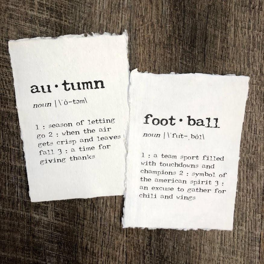football definition print in typewriter font on 5x7 or 8x10 handmade cotton paper - Alison Rose Vintage