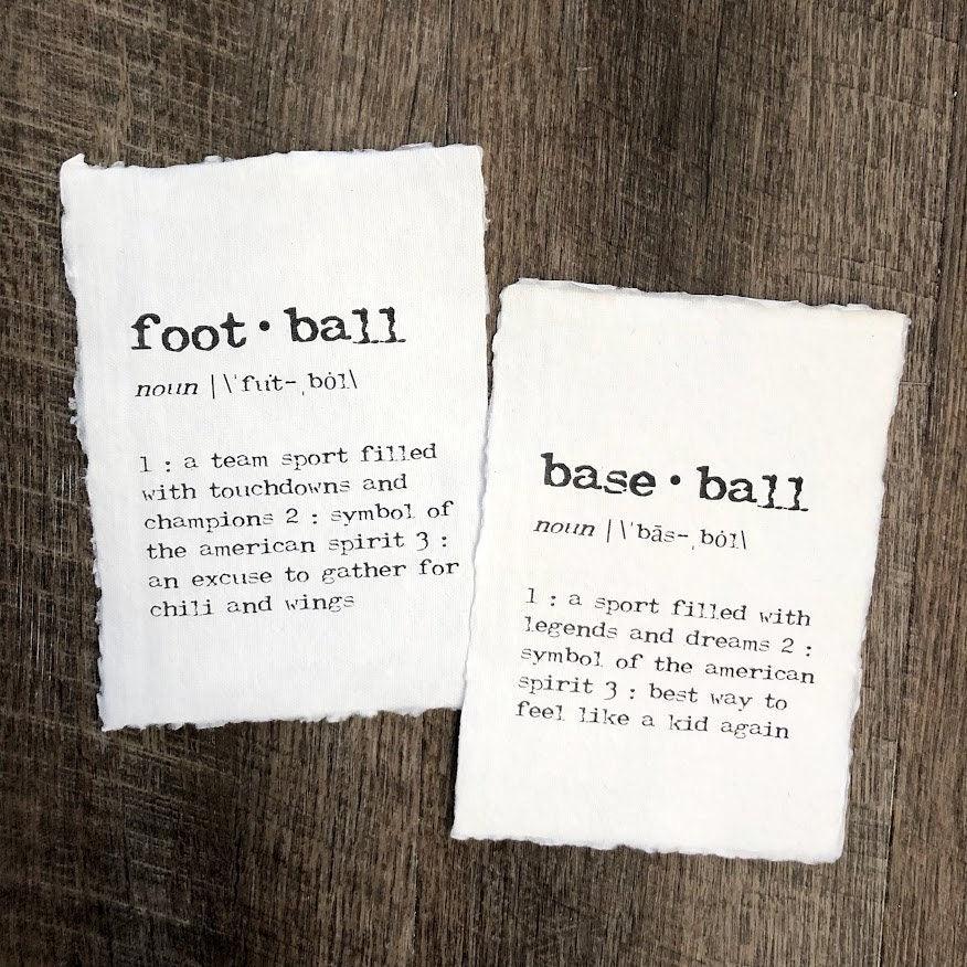 baseball definition print in typewriter font on 5x7 or 8x10 handmade cotton paper - Alison Rose Vintage